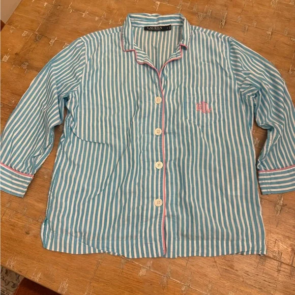 Ralph Lauren Aqua and White Striped Pajama Set - Picture 3 of 15